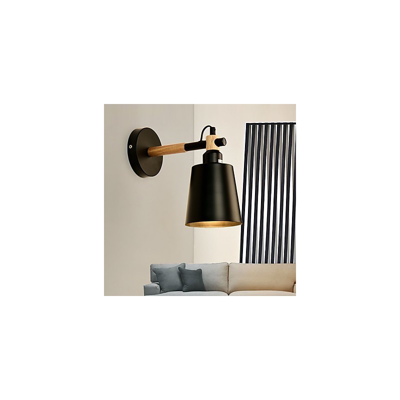 Aplique de pared vintage de madera Art Déco de metal rústico para sala de estar, comedor, pasillo, lámpara de pared negra y blanca opcional