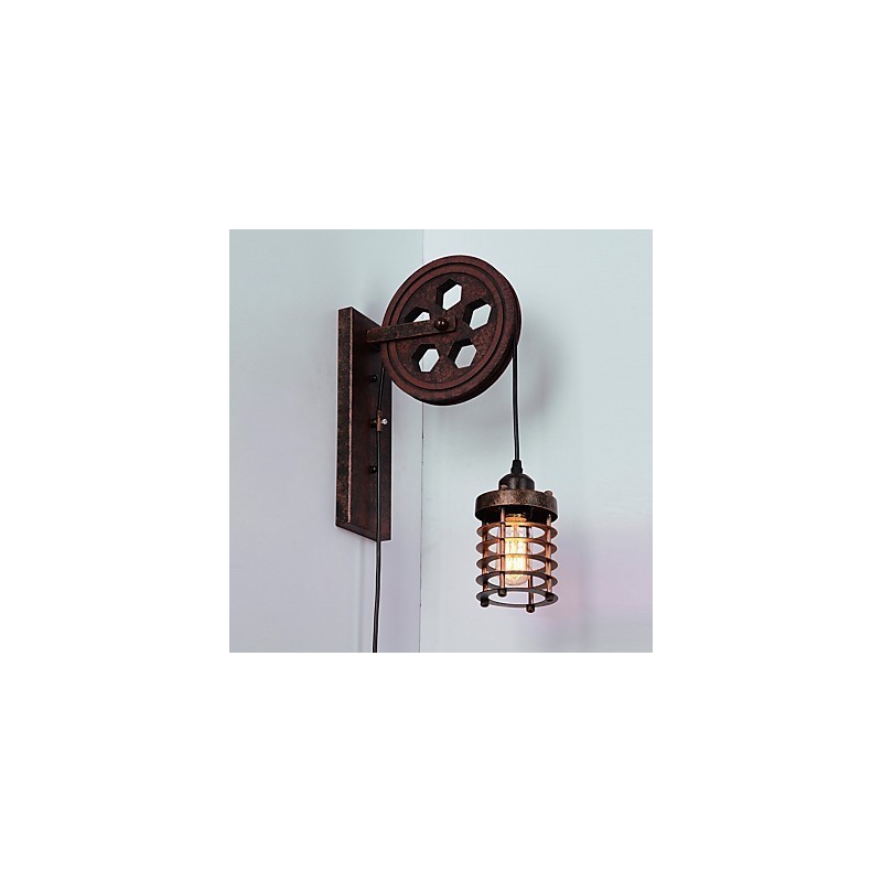 Lámpara de pared de hierro retro industrial con personalidad creativa y polea elevadora.