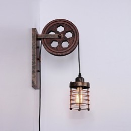 Lámpara de pared de hierro retro industrial con personalidad creativa y polea elevadora.