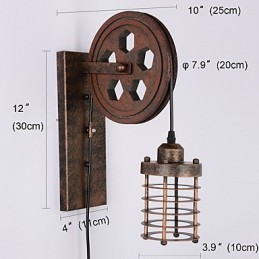 Lámpara de pared de hierro retro industrial con personalidad creativa y polea elevadora.