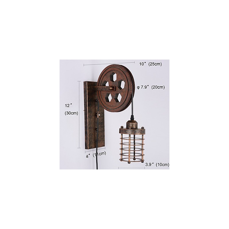 Lámpara de pared de hierro retro industrial con personalidad creativa y polea elevadora.