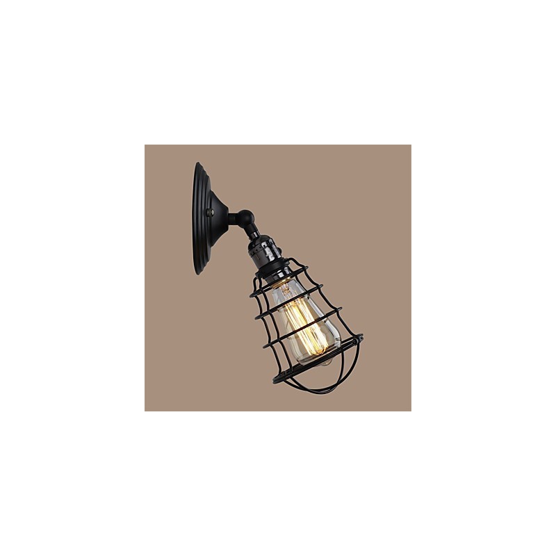 Lámpara de pared vintage industrial de 1 luz con diseño de jaula de metal negro para loft, para sala de estar, comedor, pasillo, cafetería, bar, aplique de pared