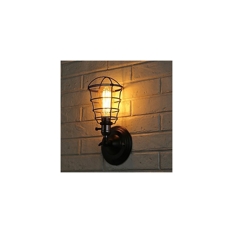 Lámpara de pared vintage industrial de 1 luz con diseño de jaula de metal negro para loft, para sala de estar, comedor, pasillo, cafetería, bar, aplique de pared