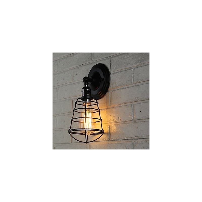 Lámpara de pared vintage industrial de 1 luz con diseño de jaula de metal negro para loft, para sala de estar, comedor, pasillo, cafetería, bar, aplique de pared