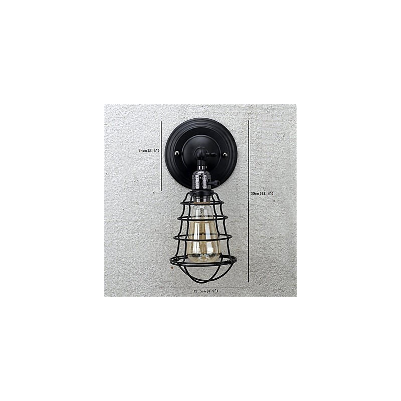 Lámpara de pared vintage industrial de 1 luz con diseño de jaula de metal negro para loft, para sala de estar, comedor, pasillo, cafetería, bar, aplique de pared