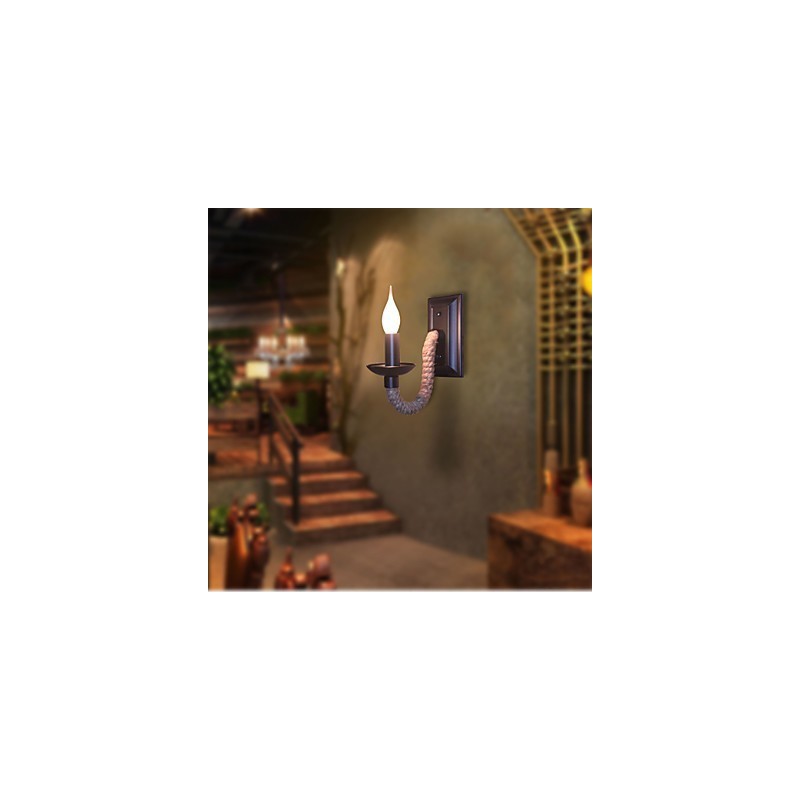 Lámpara de pared retro de cuerda de cáñamo con personalidad creativa, lámpara de vela de hierro