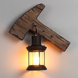 Lámpara de pared de un solo cabezal, estilo industrial vintage, retro, de madera y metal, con pintura en color para decorar el pasillo del hotel o el hogar.