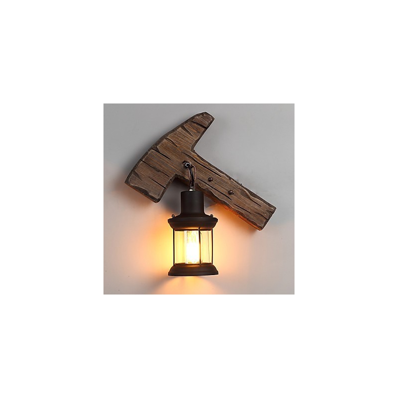 Lámpara de pared de un solo cabezal, estilo industrial vintage, retro, de madera y metal, con pintura en color para decorar el pasillo del hotel o el hogar.