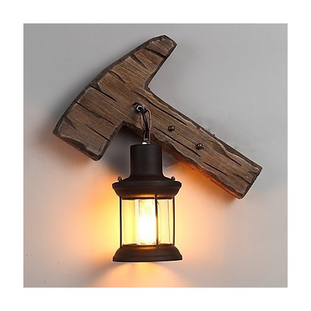 Lámpara de pared de un solo cabezal, estilo industrial vintage, retro, de madera y metal, con pintura en color para decorar el pasillo del hotel o el hogar. Lámpara de pared de un solo cabezal, estilo industrial vintage, retro, de madera y metal, con pintura en color para decorar el pasillo del hotel o el hogar.