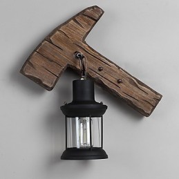 Lámpara de pared de un solo cabezal, estilo industrial vintage, retro, de madera y metal, con pintura en color para decorar el pasillo del hotel o el hogar.