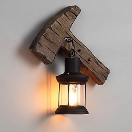 Lámpara de pared de un solo cabezal, estilo industrial vintage, retro, de madera y metal, con pintura en color para decorar el pasillo del hotel o el hogar.