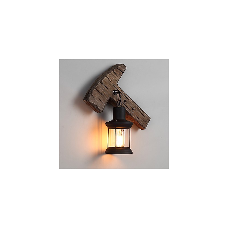 Lámpara de pared de un solo cabezal, estilo industrial vintage, retro, de madera y metal, con pintura en color para decorar el pasillo del hotel o el hogar.