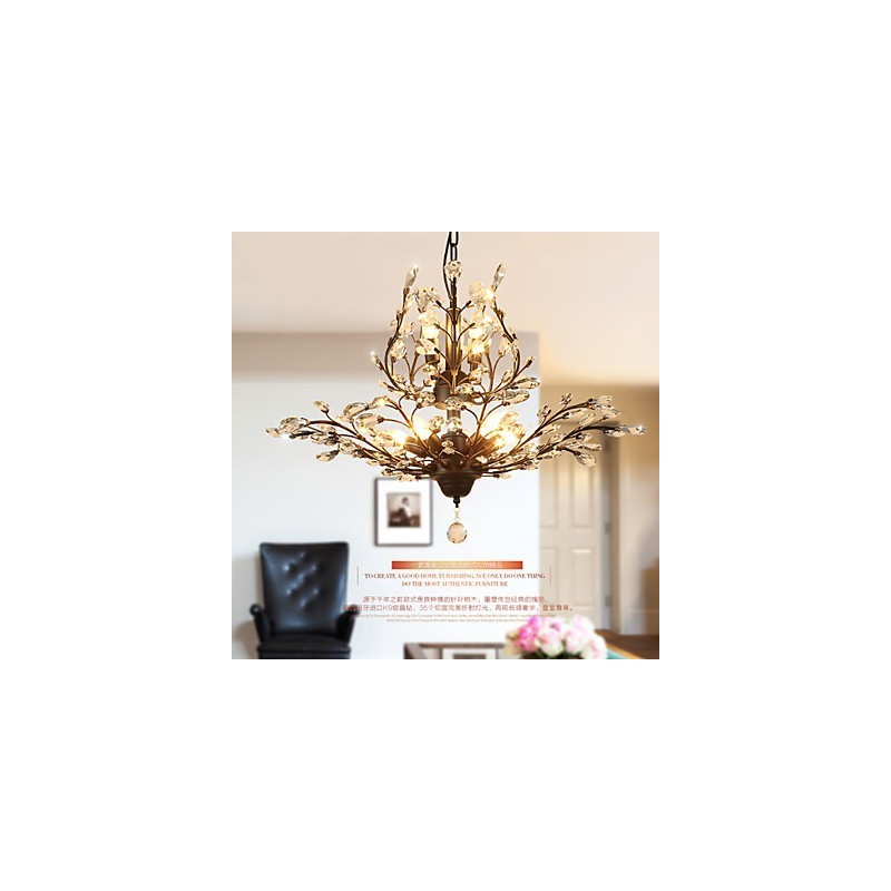 Lámpara de techo vintage de cristal, 8 luces, metal pintado, negro o dorado