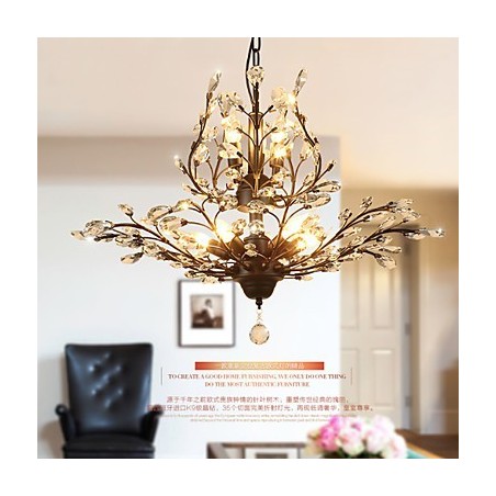 Lámpara de techo vintage de cristal, 8 luces, metal pintado, negro o dorado Lámpara de techo vintage de cristal, 8 luces, metal pintado, negro o dorado