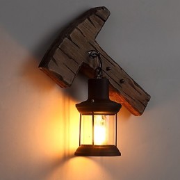 Lámpara de pared de un solo cabezal, estilo industrial vintage, retro, de madera y metal, con pintura en color para decorar el pasillo del hotel o el hogar.