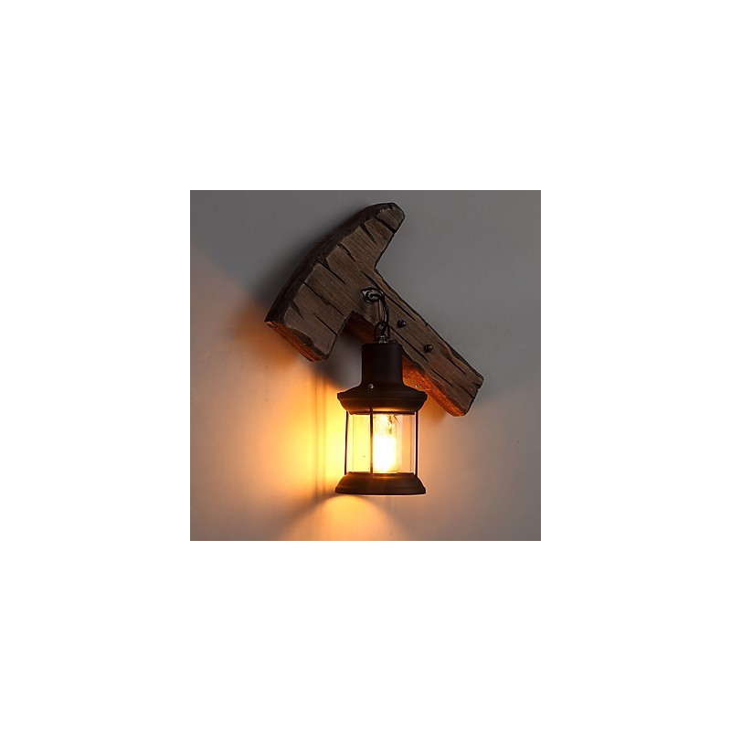 Lámpara de pared de un solo cabezal, estilo industrial vintage, retro, de madera y metal, con pintura en color para decorar el pasillo del hotel o el hogar.