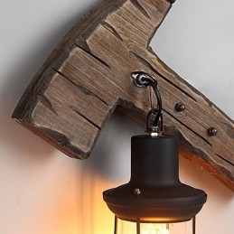 Lámpara de pared de un solo cabezal, estilo industrial vintage, retro, de madera y metal, con pintura en color para decorar el pasillo del hotel o el hogar.