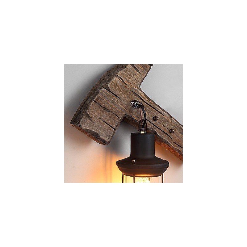 Lámpara de pared de un solo cabezal, estilo industrial vintage, retro, de madera y metal, con pintura en color para decorar el pasillo del hotel o el hogar.