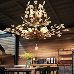 Lámpara de techo vintage de cristal, 8 luces, metal pintado, negro o dorado