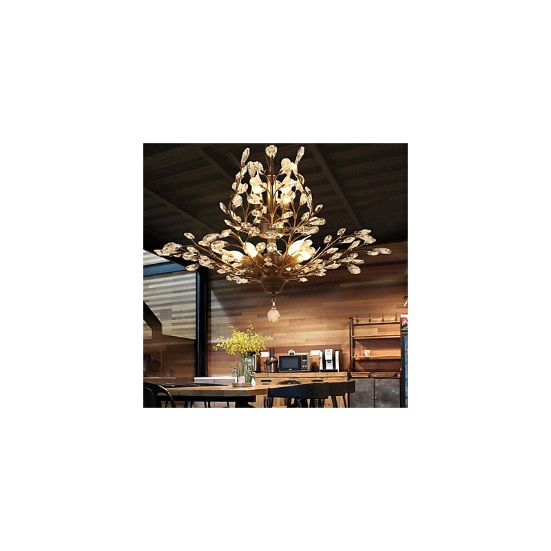 Lámpara de techo vintage de cristal, 8 luces, metal pintado, negro o dorado