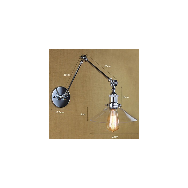 Lámpara de brazo oscilante estilo mini con luz ambiental de estilo retro vintage con acabado electrochapado.