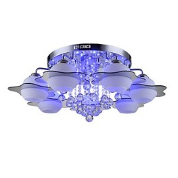 Lámpara de techo moderna empotrada con 7 luces y mando a distancia en azul y rojo
