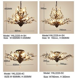 Lámpara de techo vintage de cristal, 8 luces, metal pintado, negro o dorado