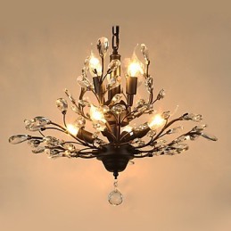 Lámpara de techo vintage de cristal, 8 luces, metal pintado, negro o dorado