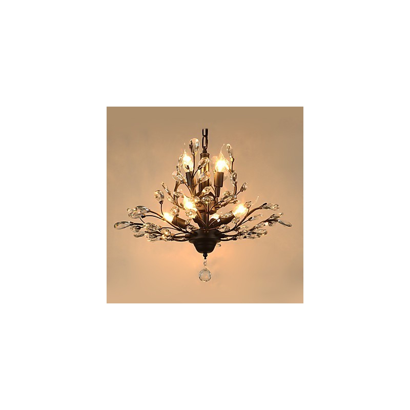 Lámpara de techo vintage de cristal, 8 luces, metal pintado, negro o dorado