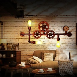 Lámparas de pared de tubo industriales vintage con forma de timón de madera, luces giratorias creativas, iluminación decorativa para restaurantes, cafeterías y bares.