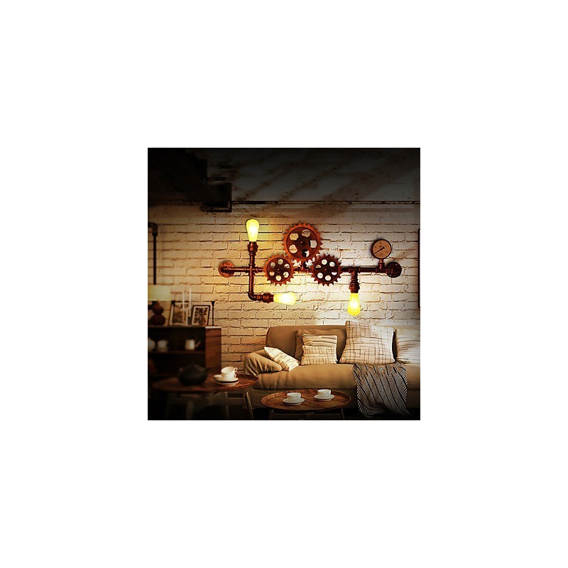 Lámparas de pared de tubo industriales vintage con forma de timón de madera, luces giratorias creativas, iluminación decorativa para restaurantes, cafeterías y bares.