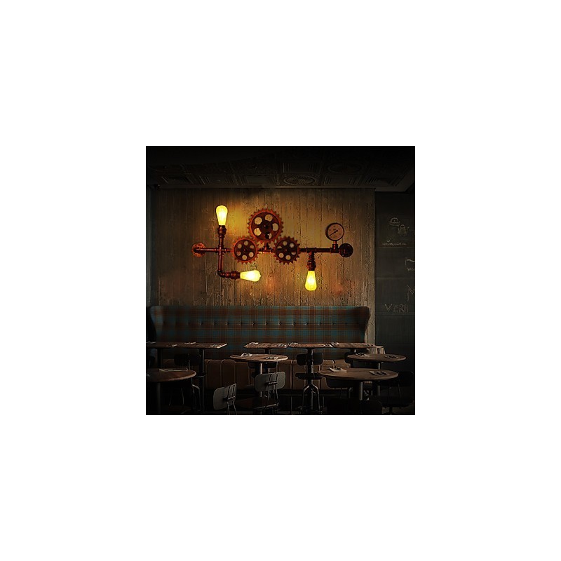 Lámparas de pared de tubo industriales vintage con forma de timón de madera, luces giratorias creativas, iluminación decorativa para restaurantes, cafeterías y bares.