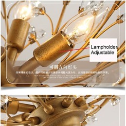 Lámpara de techo vintage de cristal, 8 luces, metal pintado, negro o dorado