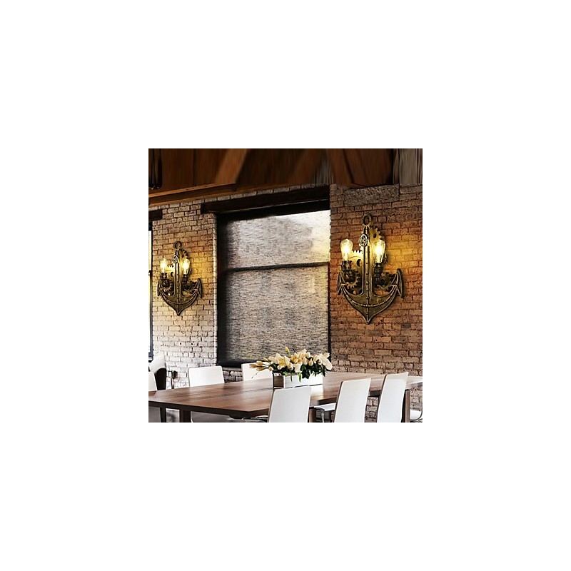 Lámparas de pared industriales vintage con forma de engranaje de madera, luces giratorias creativas, iluminación decorativa para restaurantes, cafeterías y bares.