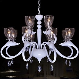 Lámpara colgante de cristal estilo europeo con forma de cisne, 12 luces, individualidad creativa