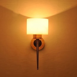 Lámpara de pared sencilla, lámpara de noche, lámpara de escritorio con pantalla de vidrio y madera maciza para dormitorio, tocador, sala de estar, habitación de bebé.