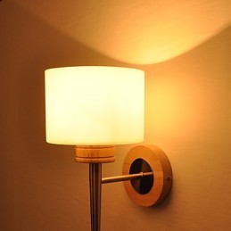 Lámpara de pared sencilla, lámpara de noche, lámpara de escritorio con pantalla de vidrio y madera maciza para dormitorio, tocador, sala de estar, habitación de bebé.