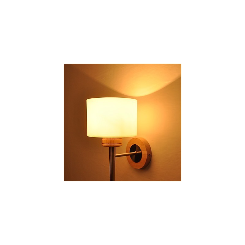 Lámpara de pared sencilla, lámpara de noche, lámpara de escritorio con pantalla de vidrio y madera maciza para dormitorio, tocador, sala de estar, habitación de bebé.