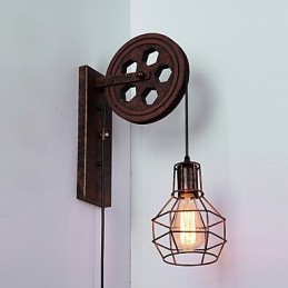 Lámpara de pared de hierro retro industrial con personalidad creativa y polea elevadora.
