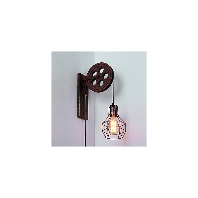 Lámpara de pared de hierro retro industrial con personalidad creativa y polea elevadora.