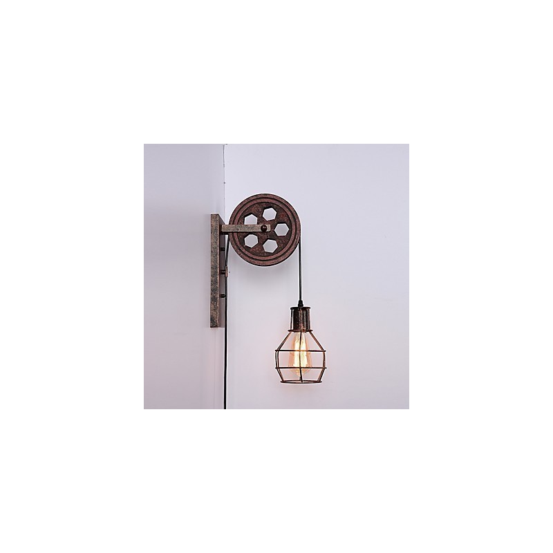 Lámpara de pared de hierro retro industrial con personalidad creativa y polea elevadora.