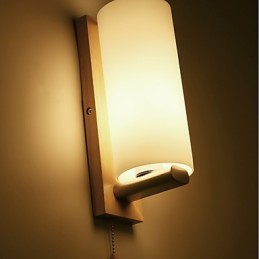 Aplique de pared con luz ambiental de estilo mini, novedoso, con protección para los ojos, de madera de troncos, para dormitorio y mesita de noche.