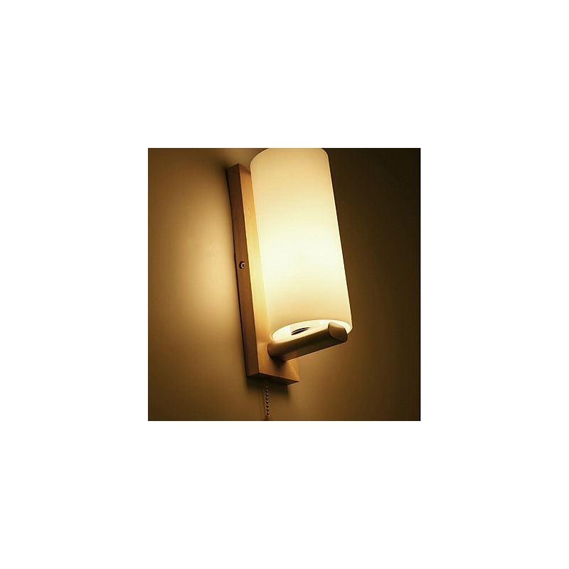 Aplique de pared con luz ambiental de estilo mini, novedoso, con protección para los ojos, de madera de troncos, para dormitorio y mesita de noche.