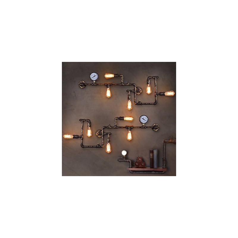 Lámparas de pared industriales tipo loft, apliques de pared Edison antiguos con bombillas, lámpara de pared de tubo vintage para iluminación de sala de estar.