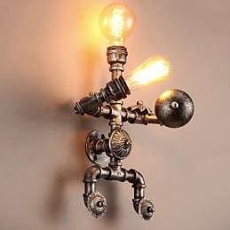 Lámparas de pared con diseño de tubería de agua para loft, estilo industrial retro, diseño de robot creativo, de metal, para restaurantes, cafeterías, bares, mesas de bar, apliques de pared