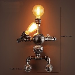 Lámparas de pared con diseño de tubería de agua para loft, estilo industrial retro, diseño de robot creativo, de metal, para restaurantes, cafeterías, bares, mesas de bar, apliques de pared