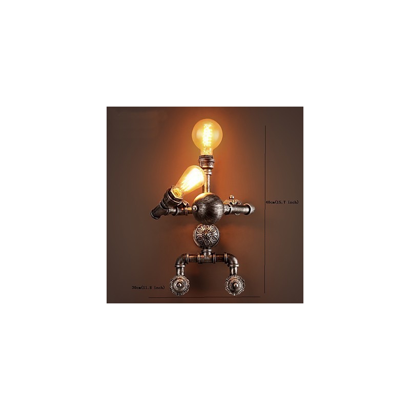 Lámparas de pared con diseño de tubería de agua para loft, estilo industrial retro, diseño de robot creativo, de metal, para restaurantes, cafeterías, bares, mesas de bar, apliques de pared