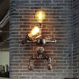 Lámparas de pared con diseño de tubería de agua para loft, estilo industrial retro, diseño de robot creativo, de metal, para restaurantes, cafeterías, bares, mesas de bar, apliques de pared