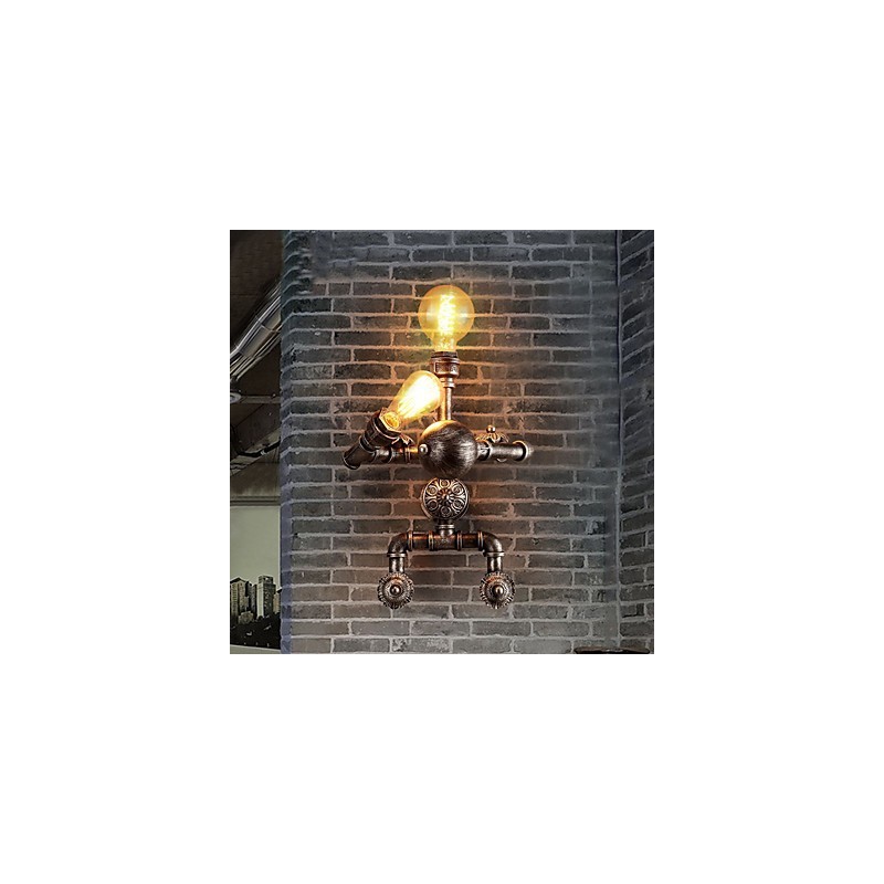 Lámparas de pared con diseño de tubería de agua para loft, estilo industrial retro, diseño de robot creativo, de metal, para restaurantes, cafeterías, bares, mesas de bar, apliques de pared