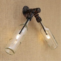 Lámpara de pared estilo retro americano con diseño de viento, estilo industrial creativo, con botella de agua, color azul transparente.